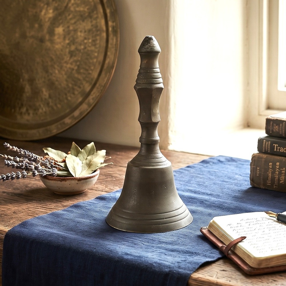 Vintage Brass Hand Bell with Turned Handle Aged Patina 5.5 Inch Table Bell